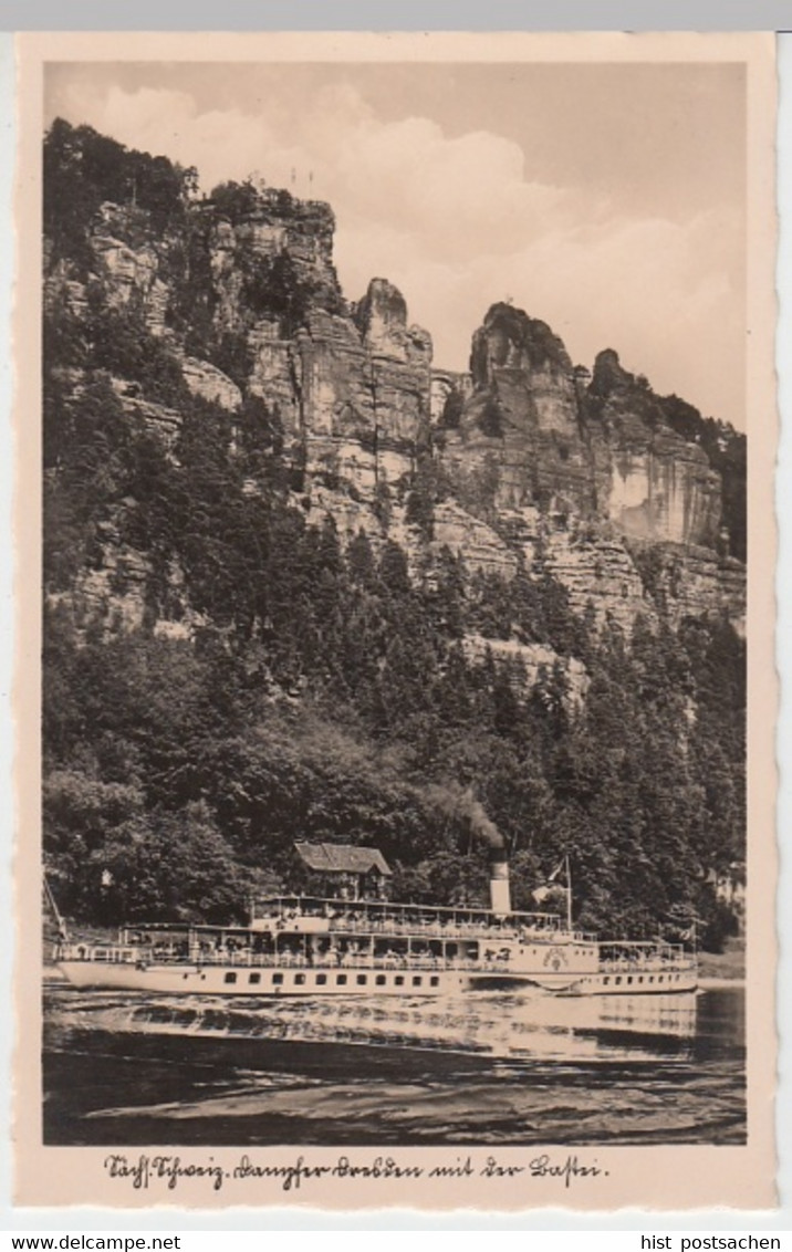 (16443) Foto AK Sächs. Schweiz, Bastei mit Dampfer "Dresden", vor 1945