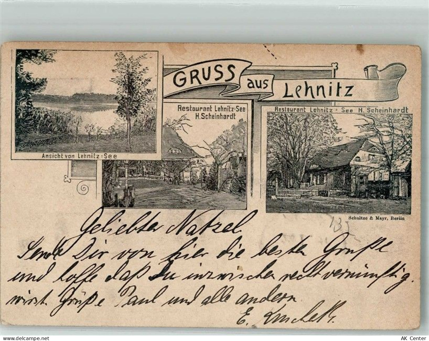 16515 O1407 Lehnitz 1897 Gebrauchsspuren Vorläufer Lithographie Gasthaus... - 13668525
