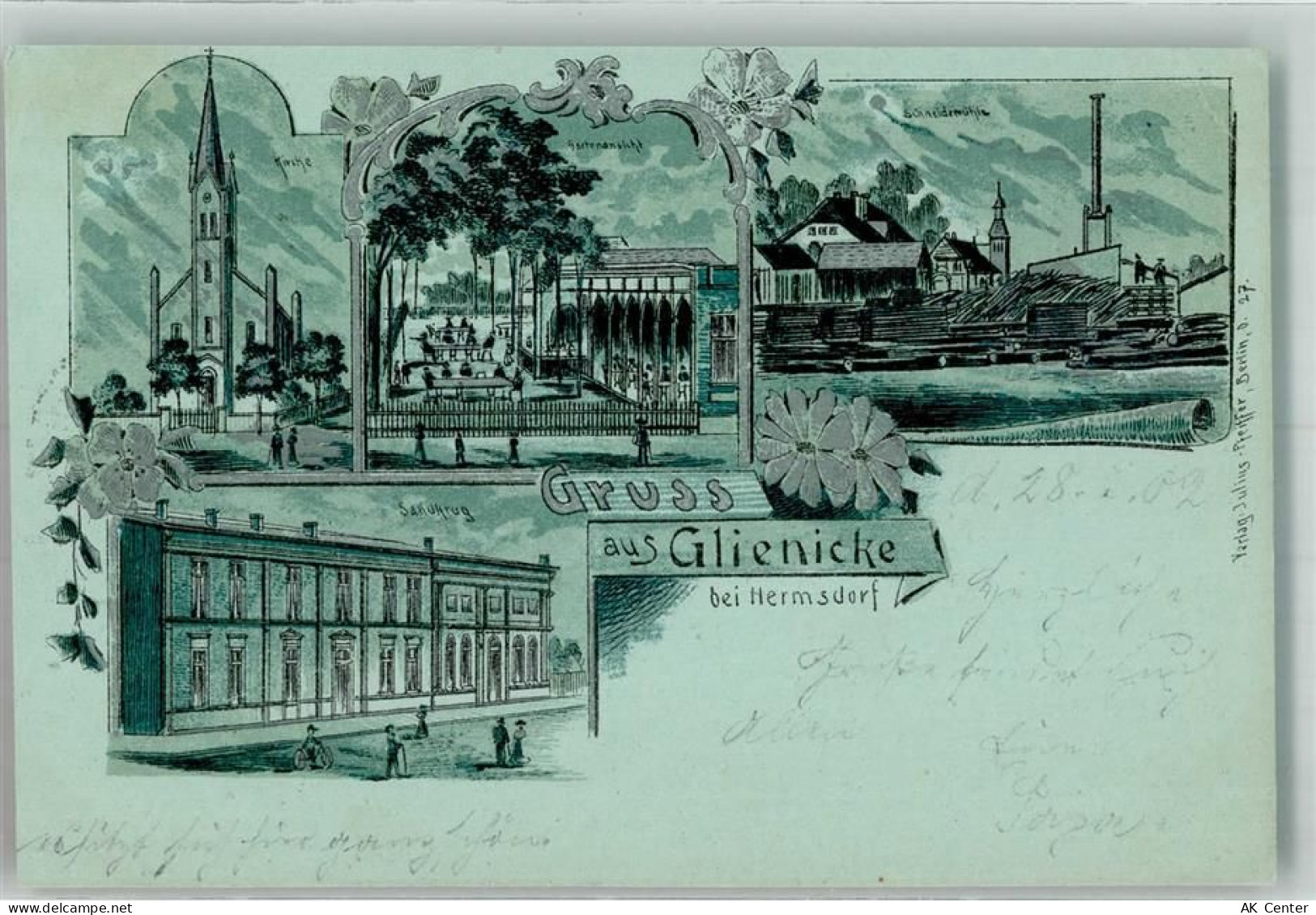 16548 O1405 Glienicke , Nordbahn 1902 Lithographie Schneidemühle Gasthau... - 13638082