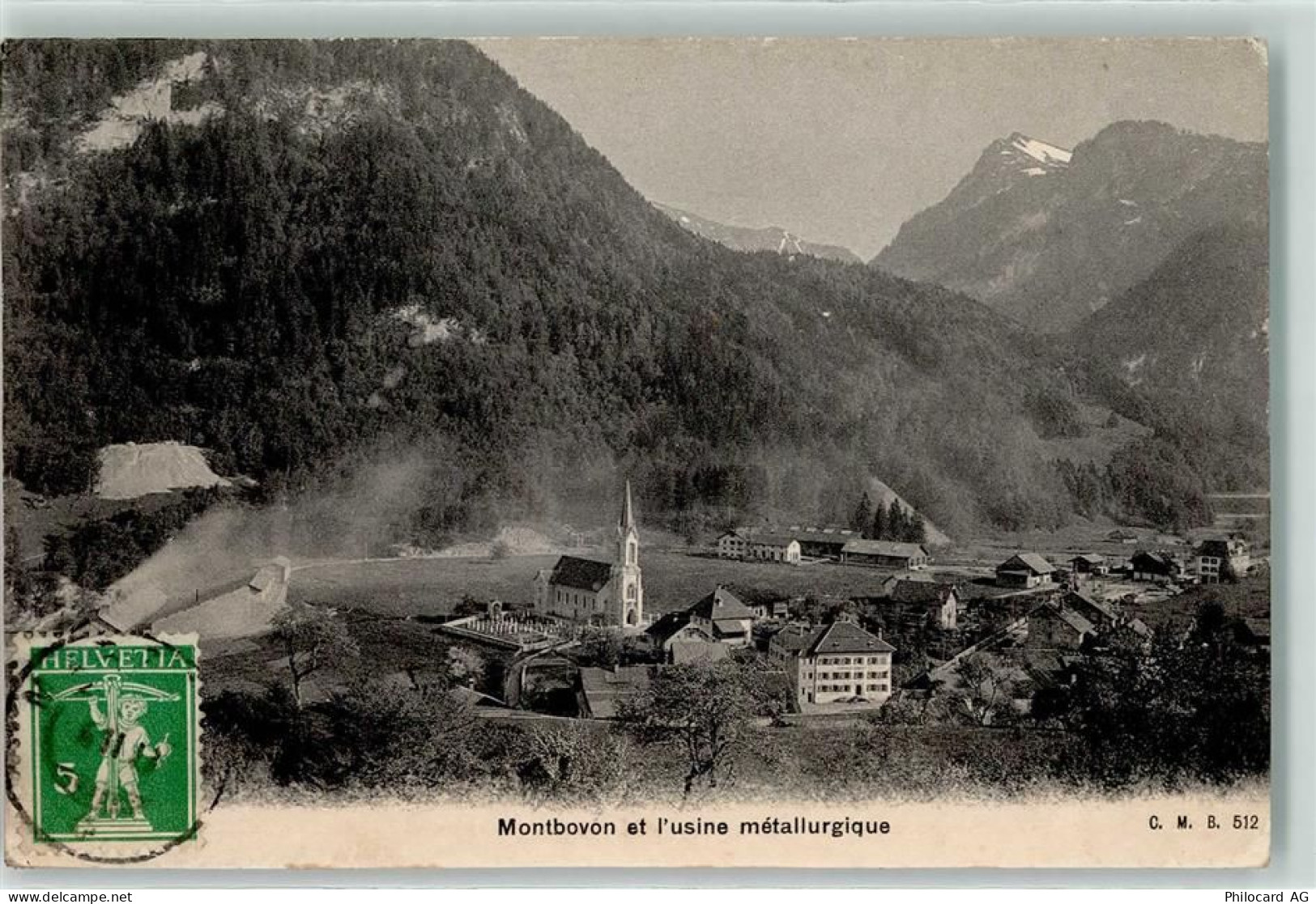 1669 Montbovon Les Cases 1913 - Usine metallurgique Eglise - 10610372