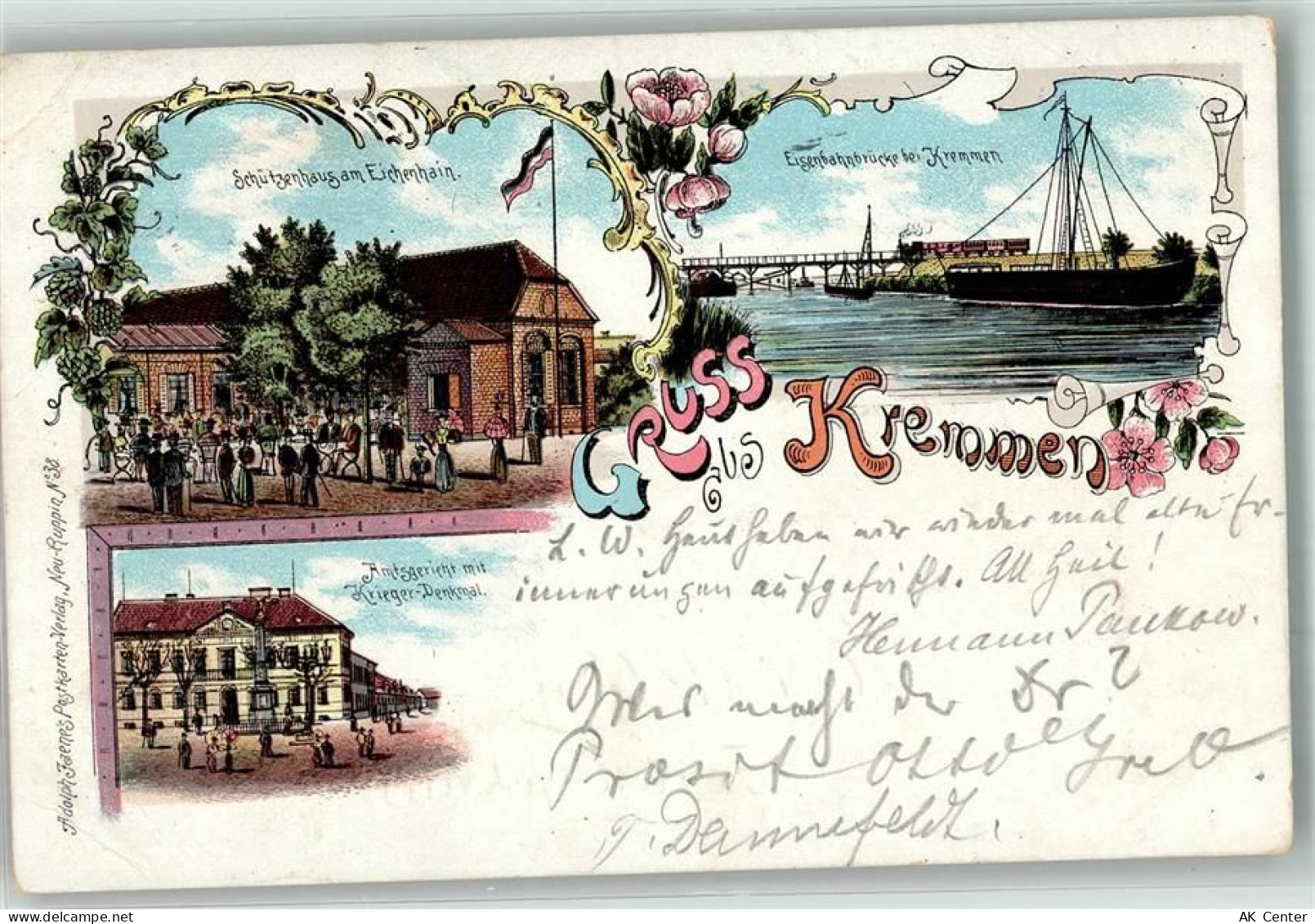 16766 O1423 Kremmen 1898 Gebrauchsspuren Lithographie Schützenhaus am Ei... - 13650481