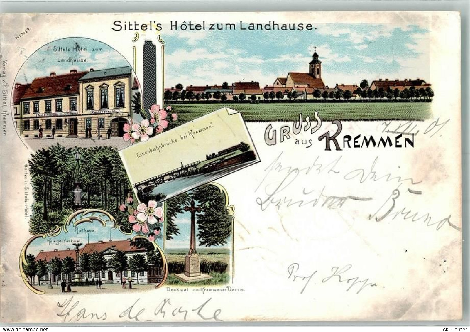 16766 O1423 Kremmen 1901 Lithographie Sittels Hotel zum Landhause Eisenb... - 13637785