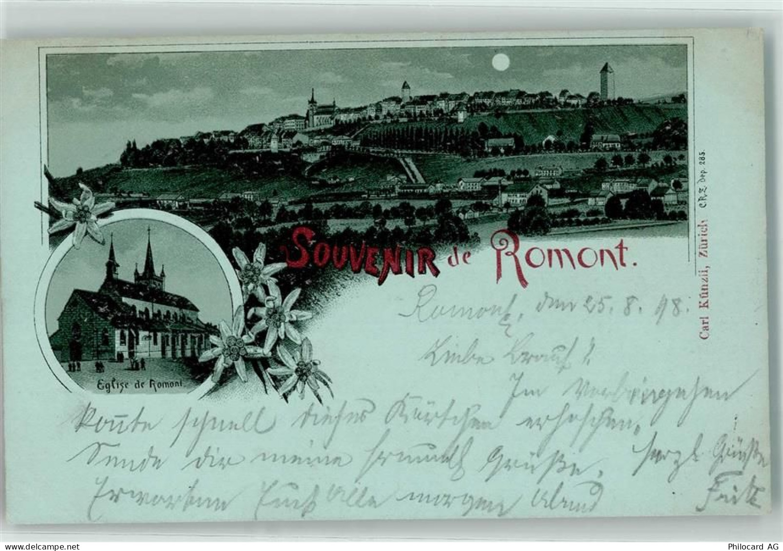 1680 Romont FR 1898 Lithographie / Mondschein Eglise de Romont Carl Künz... - 13455930