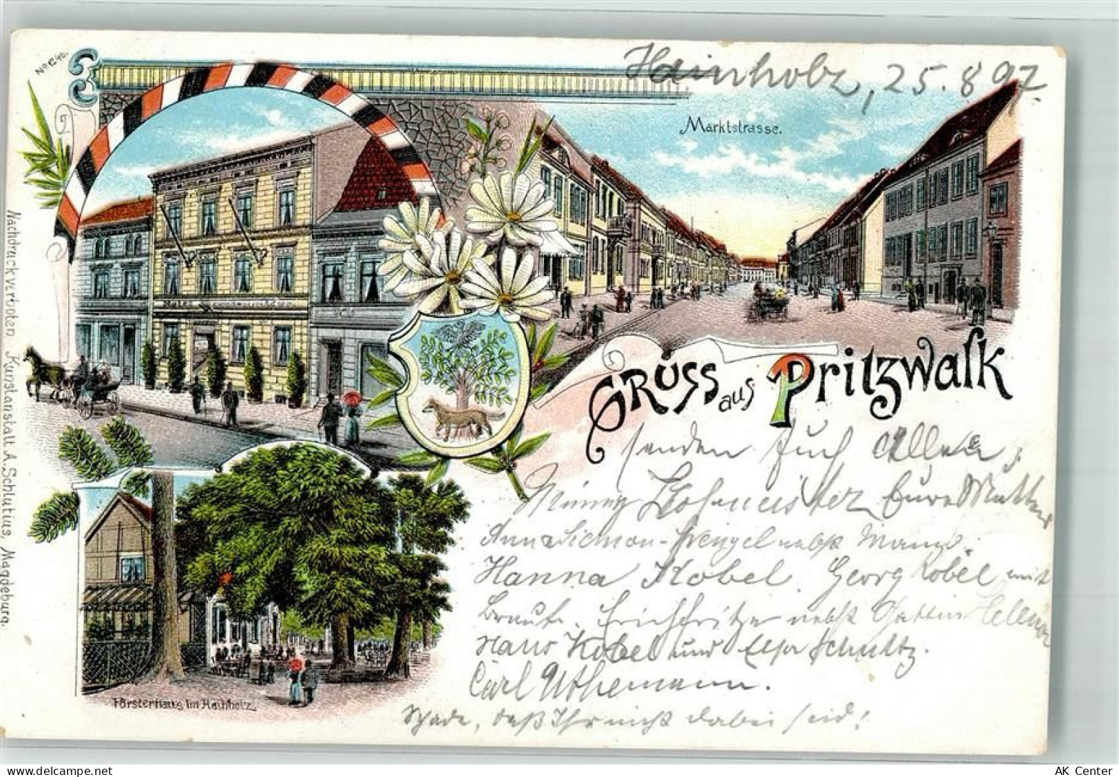 16928 O1920 Pritzwalk Lithographie Marktstraße Försterhaus Wappen Mageri... - 13632533