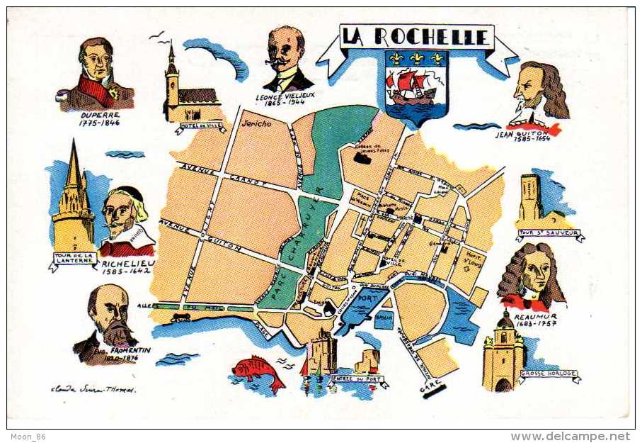 17 - LA ROCHELLE - plan de la ville et personnages historiques