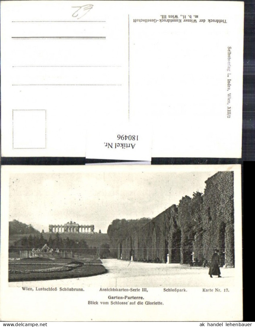 180496,Wien 13 Schloss Schönbrunn Schlosspark Garten-Parterre Blick v. Schloss auf d. Gloriette