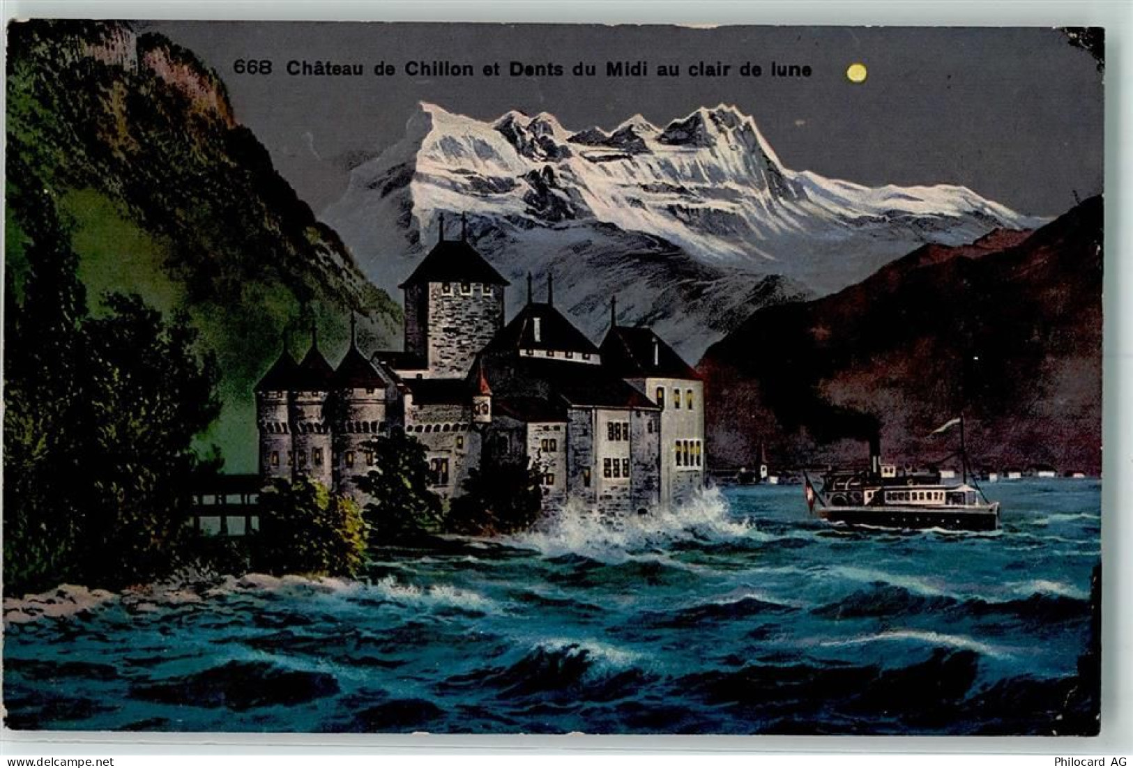 1820 Veytaux - Schloss Chillon Dents du Midi im Mondschein - 10309669