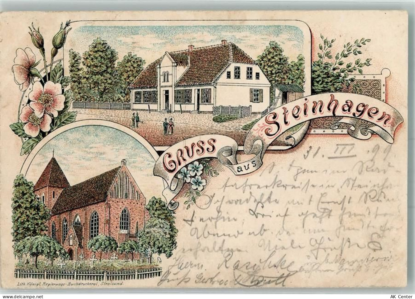 18442 O2301 Steinhagen b Stralsund 1899 Gebrauchsspuren Lithographie Woh... - 13654176