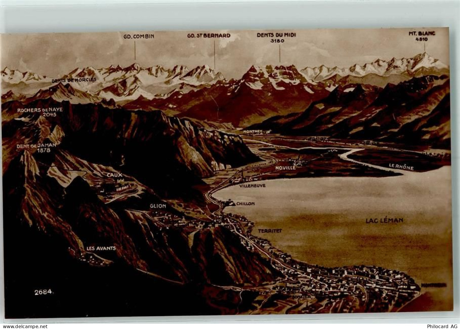 1870 Monthey - Genfersee Walliseralpen Vogelschau - 10307465