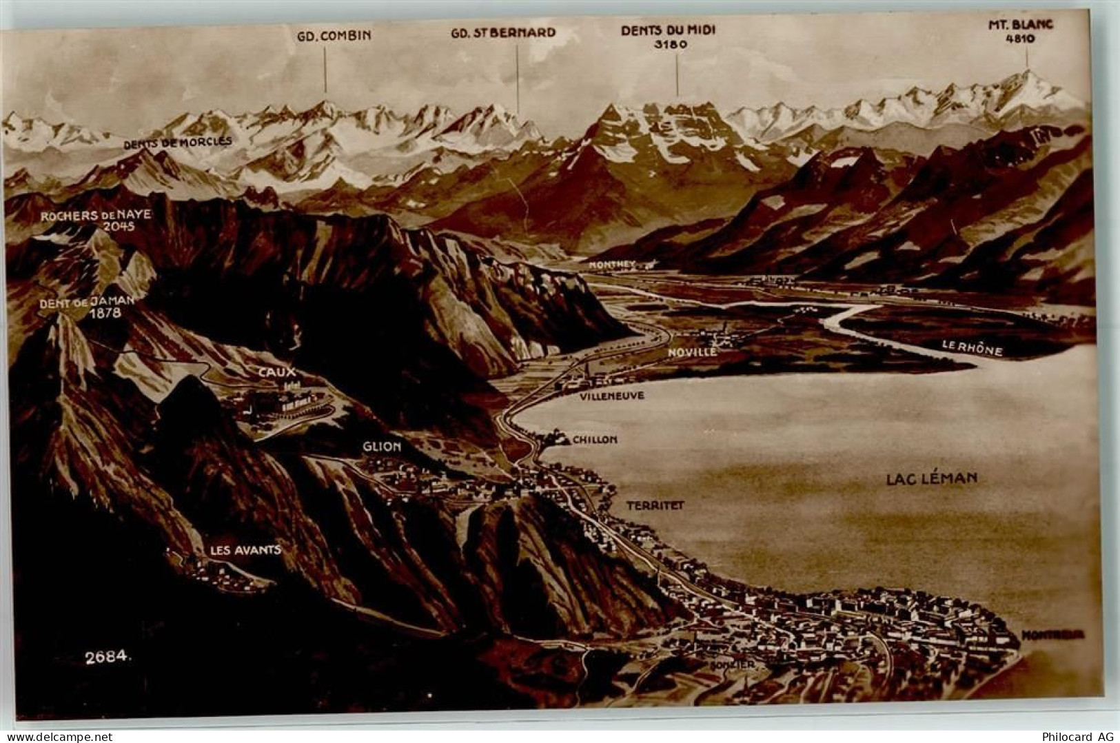 1870 Monthey - Genfersee Walliseralpen Vogelschau - 10307466