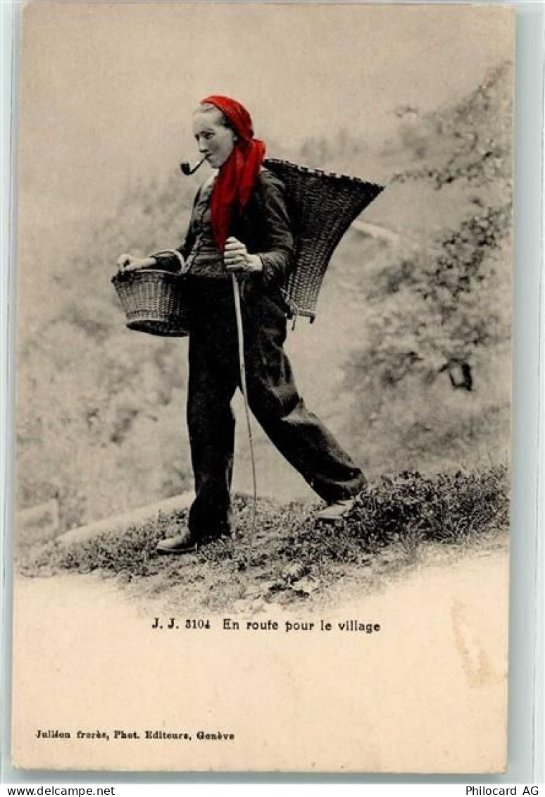 1873 Val-dIlliez - Winzerin mit Tragkorb und Pfeife auf dem Weg ins Dorf... - 10601678
