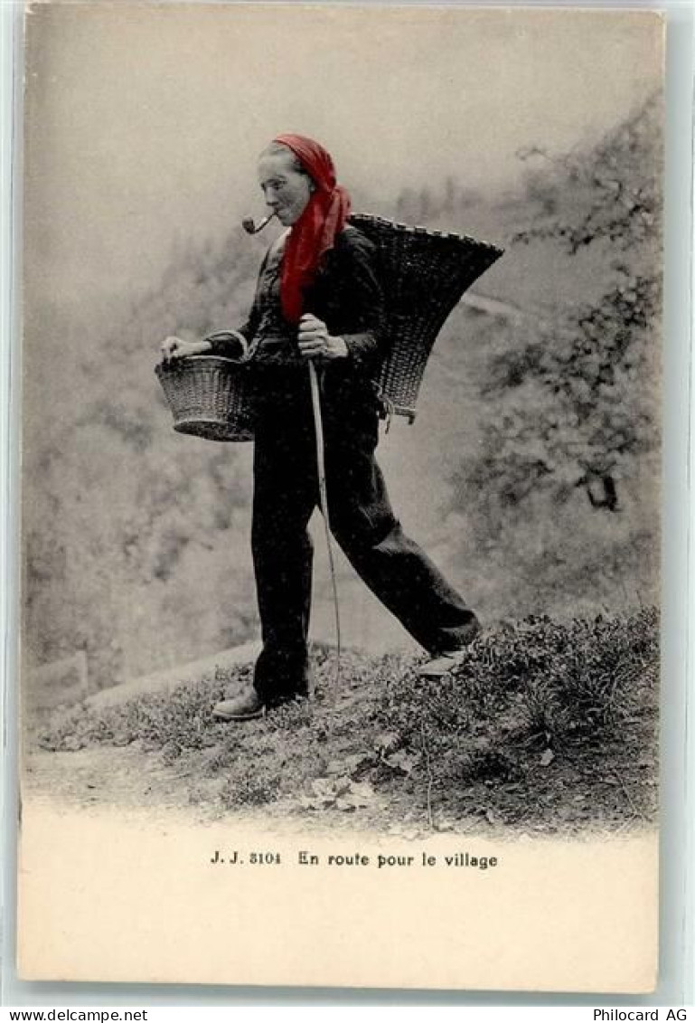 1873 Val-dIlliez - Winzerin mit Tragkorb und Pfeife auf dem Weg ins Dorf... - 10601686