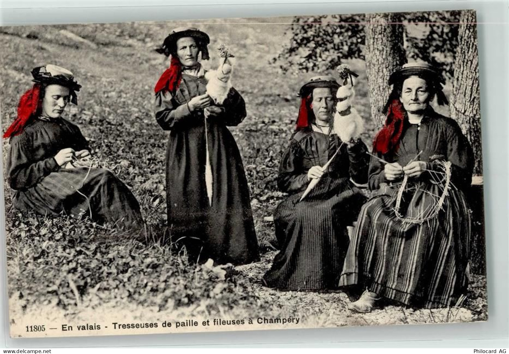 1874 Champéry - Tresseuses de paille et fileuses - 39407687