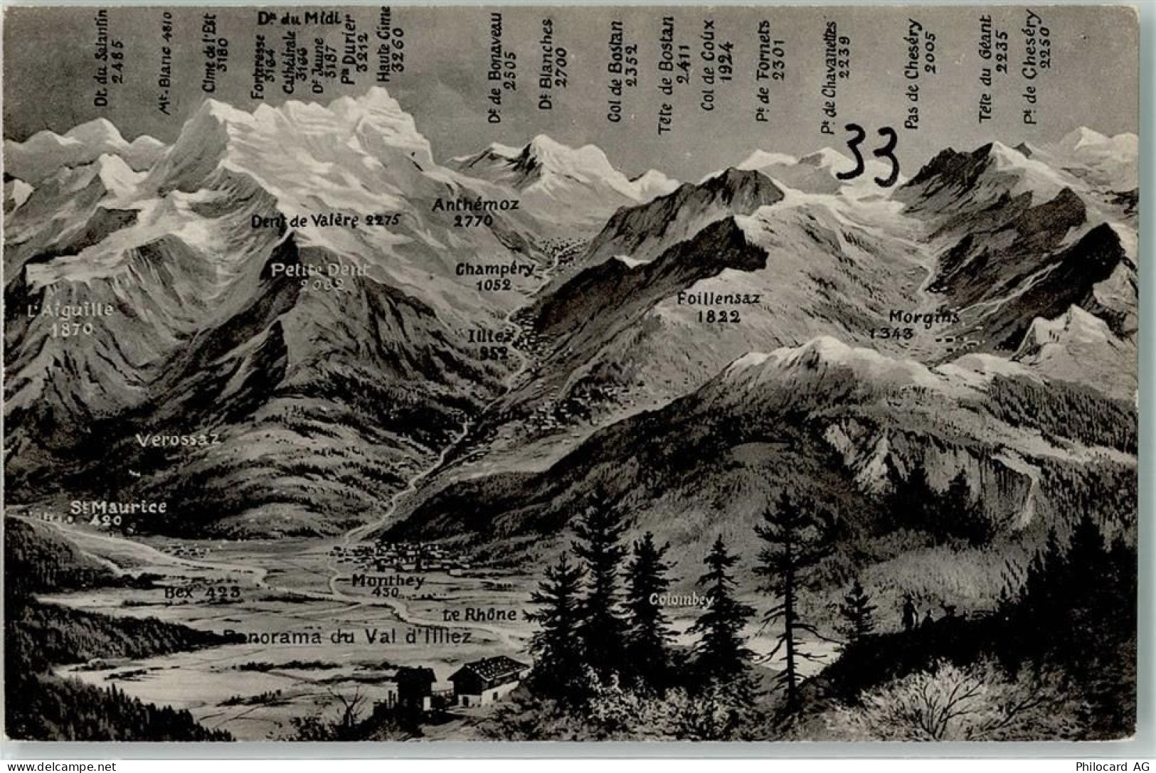 1880 Bex - Val d'Illiez Vogelschau - 39497783