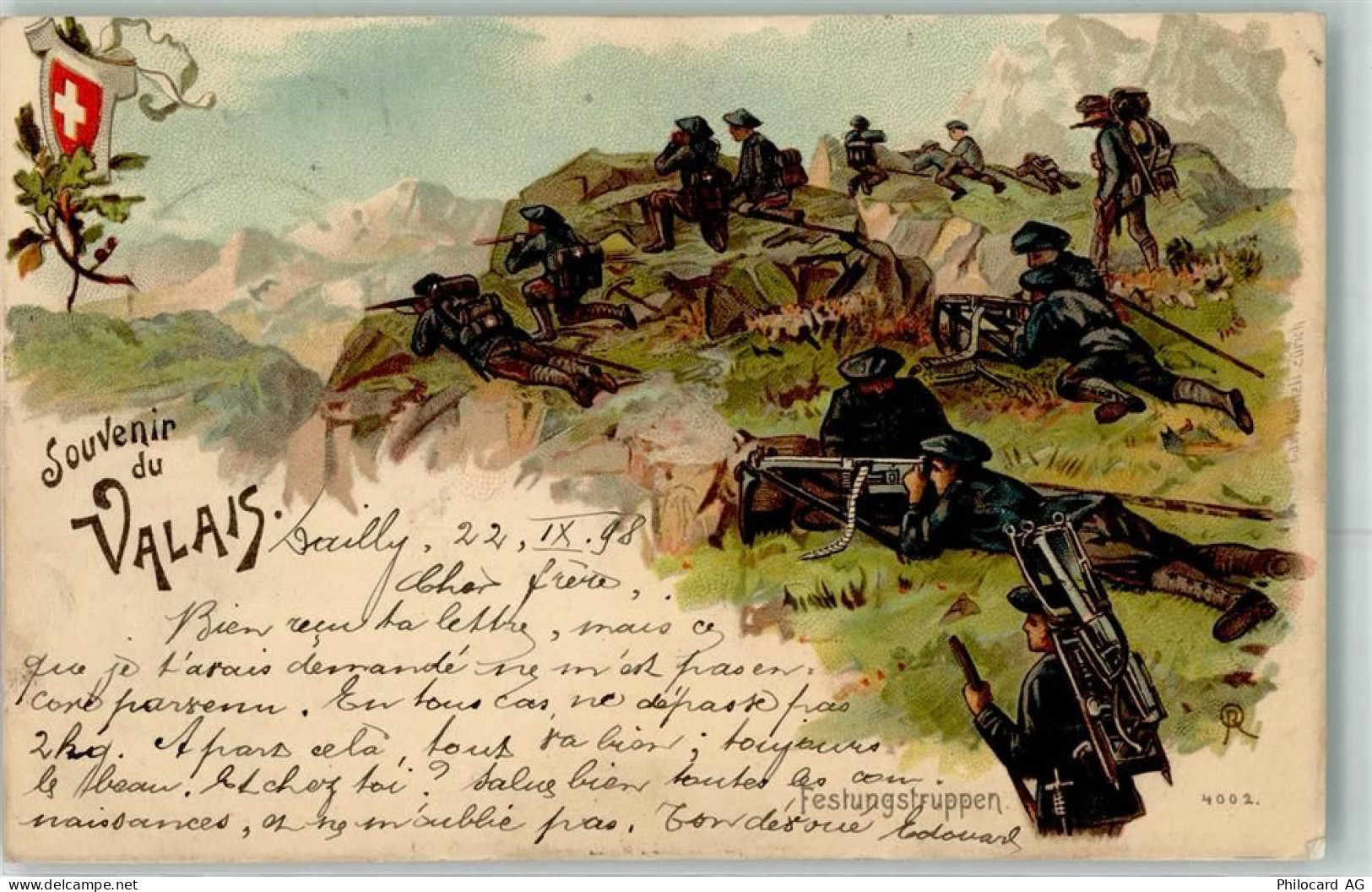 1892 Morcles 1898 Lithographie Festungstruppen Wappen Carl Künzli Zürich... - 13271461