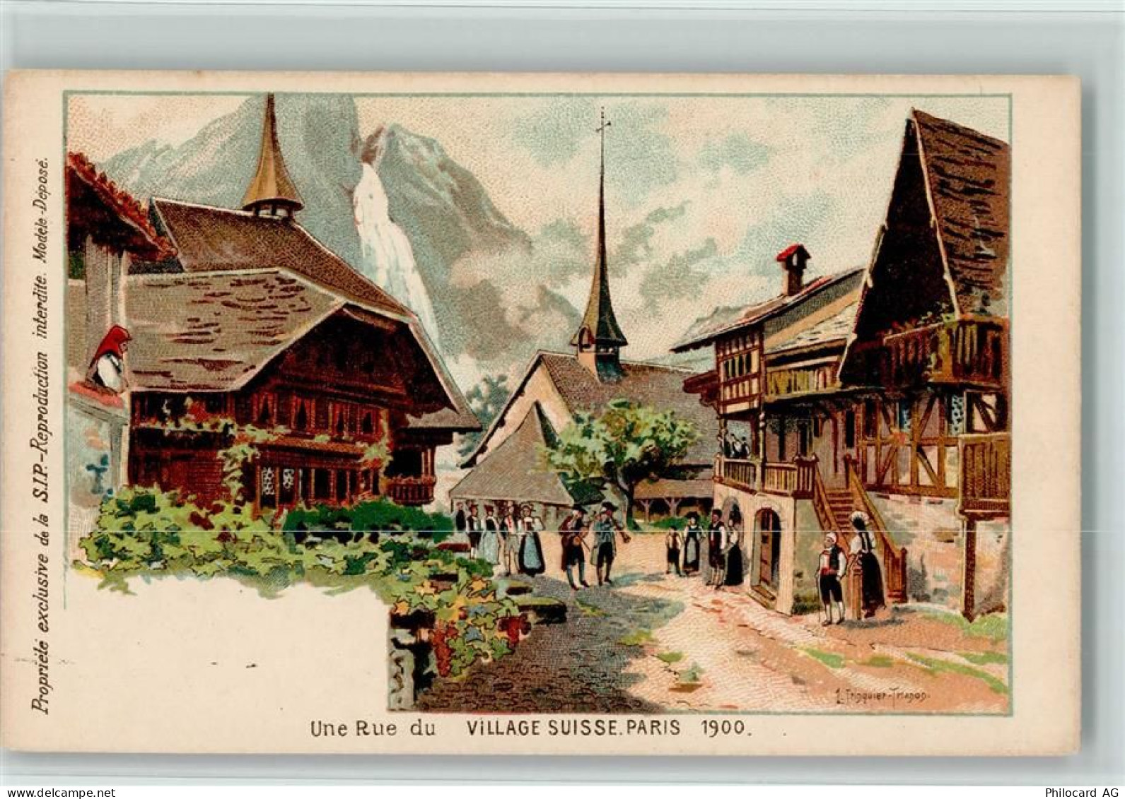 1900 Lithographie / Künstlerkarte Au Village Suisse, Exposition Paris 19... - 13106773