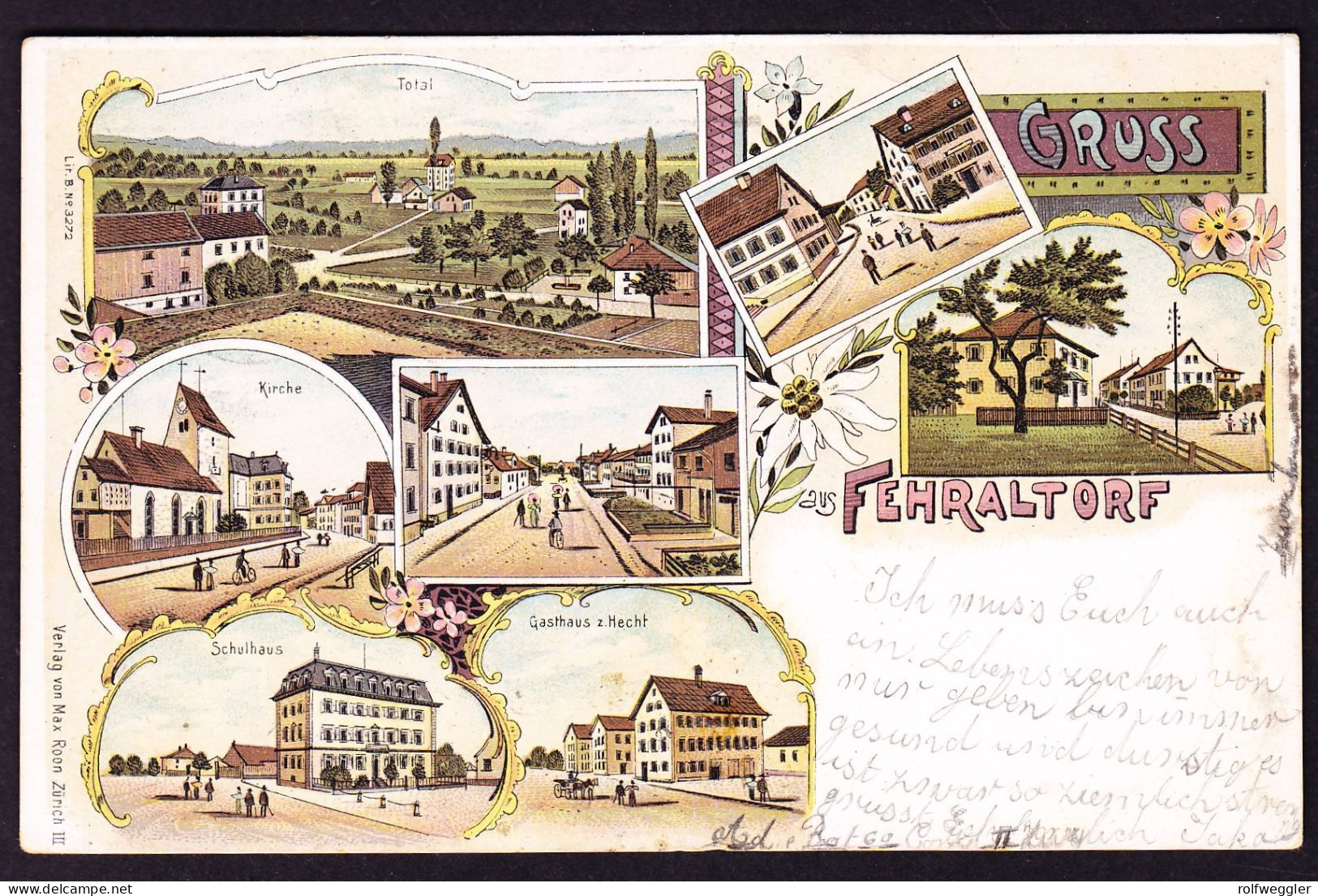 1900 mit Feldpost gelaufene Litho AK: 7 bildrig. Mit Gasthaus z. Hecht. etwas unfrisch