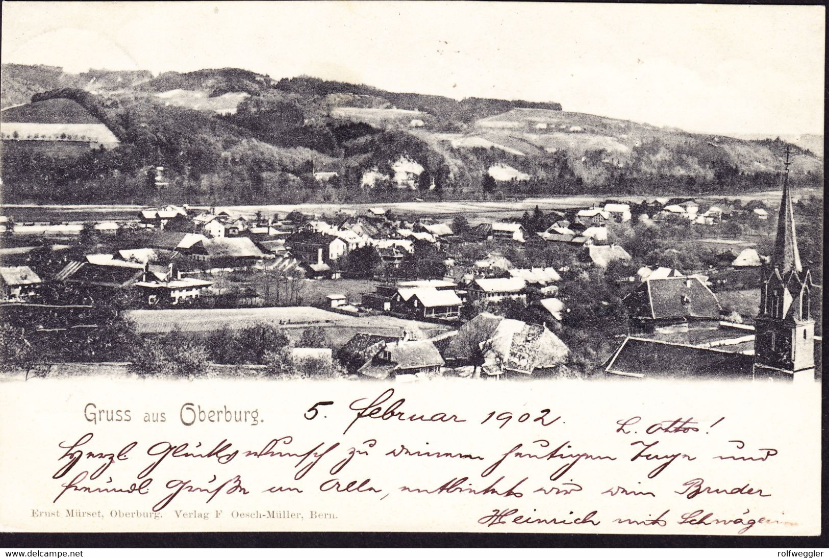 1902 gelaufene AK aus Oberburg nach Zürich. Gruss aus Oberburg