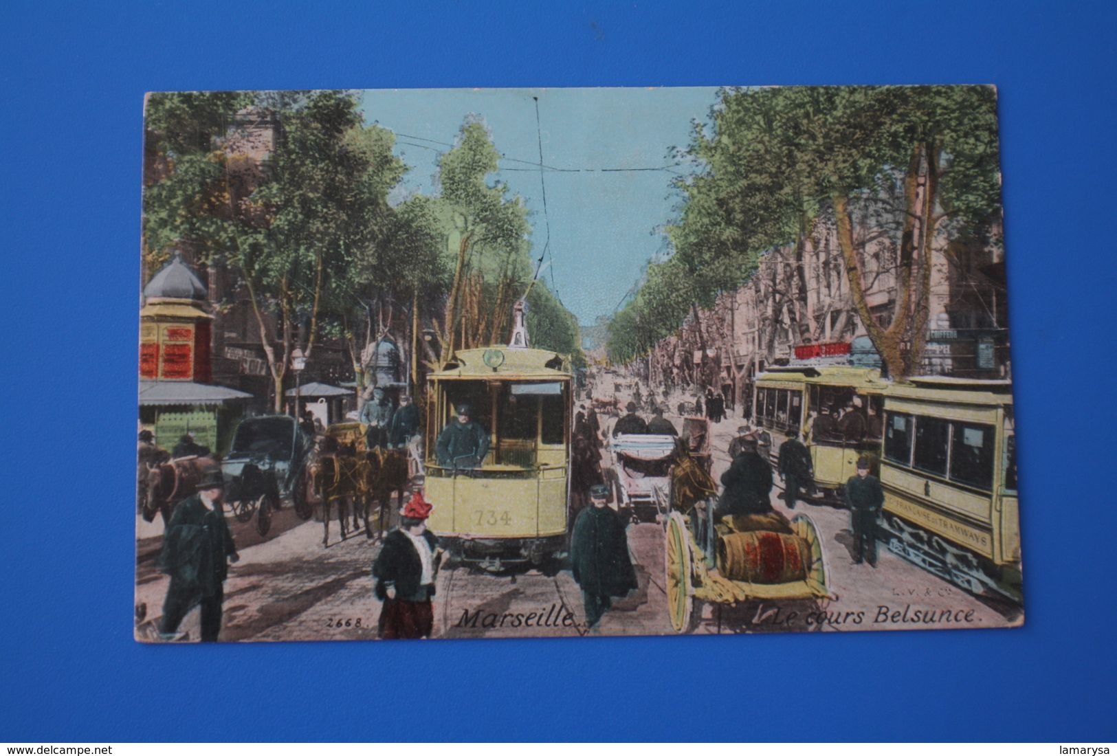 1905 LE COURS BELSUNCE très Animé MARSEILLE CPA-Carte Postale [13] Bouches-du-Rhône-charrettes-tramway-taxis-trolleybus