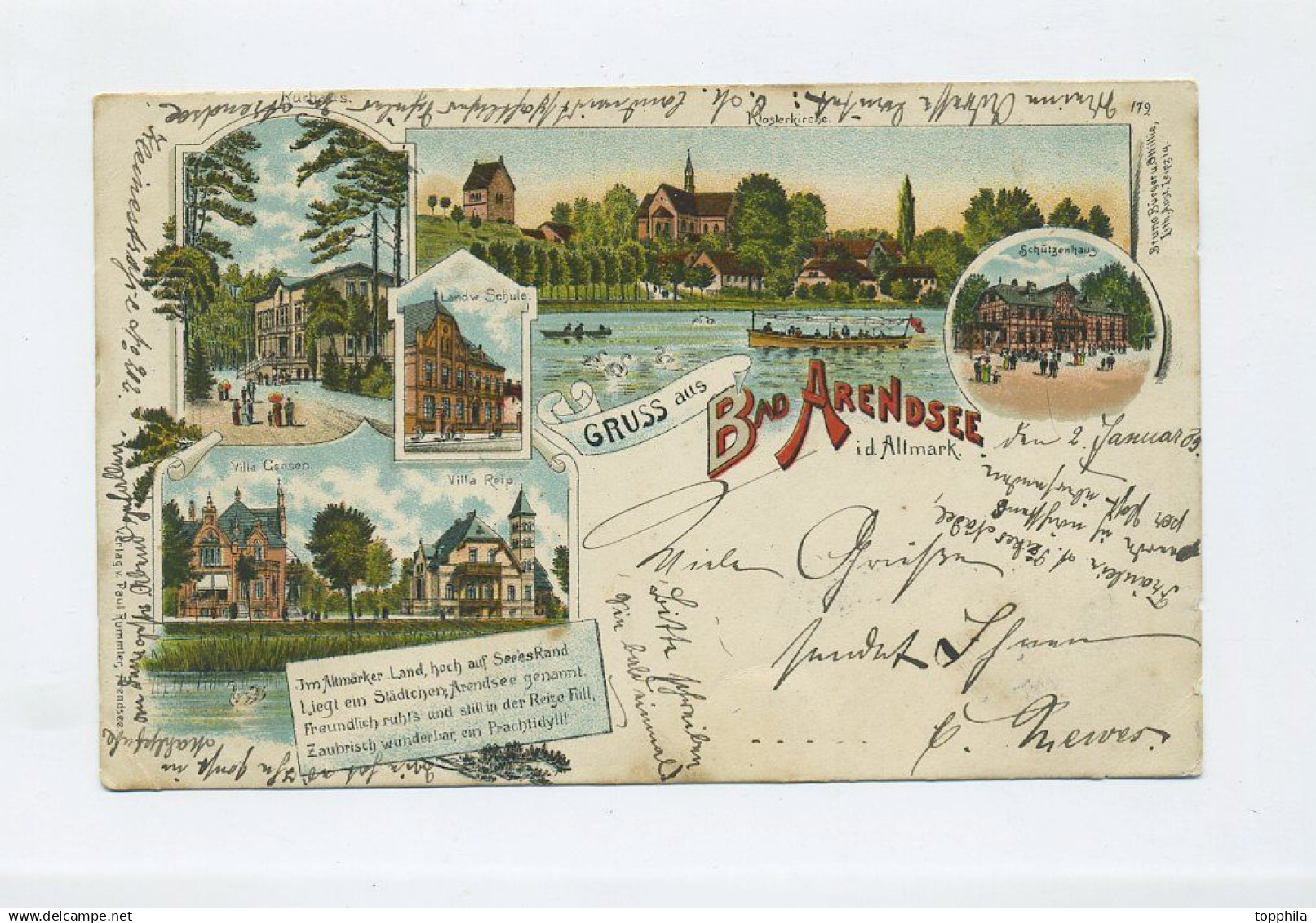 1905 Sachsen Anhalt Dt. Reich farbige Litho - Postkarte Gruss aus Bad Arendsee Altmark