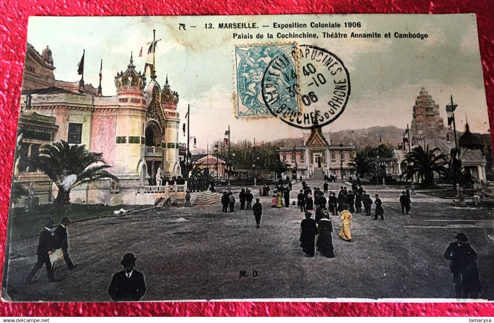 1906-Cochinchine-indochine-Annamite-Cambodge-Exposition Coloniale Marseille-Cachet à date Melle Capucines-Carte Postale