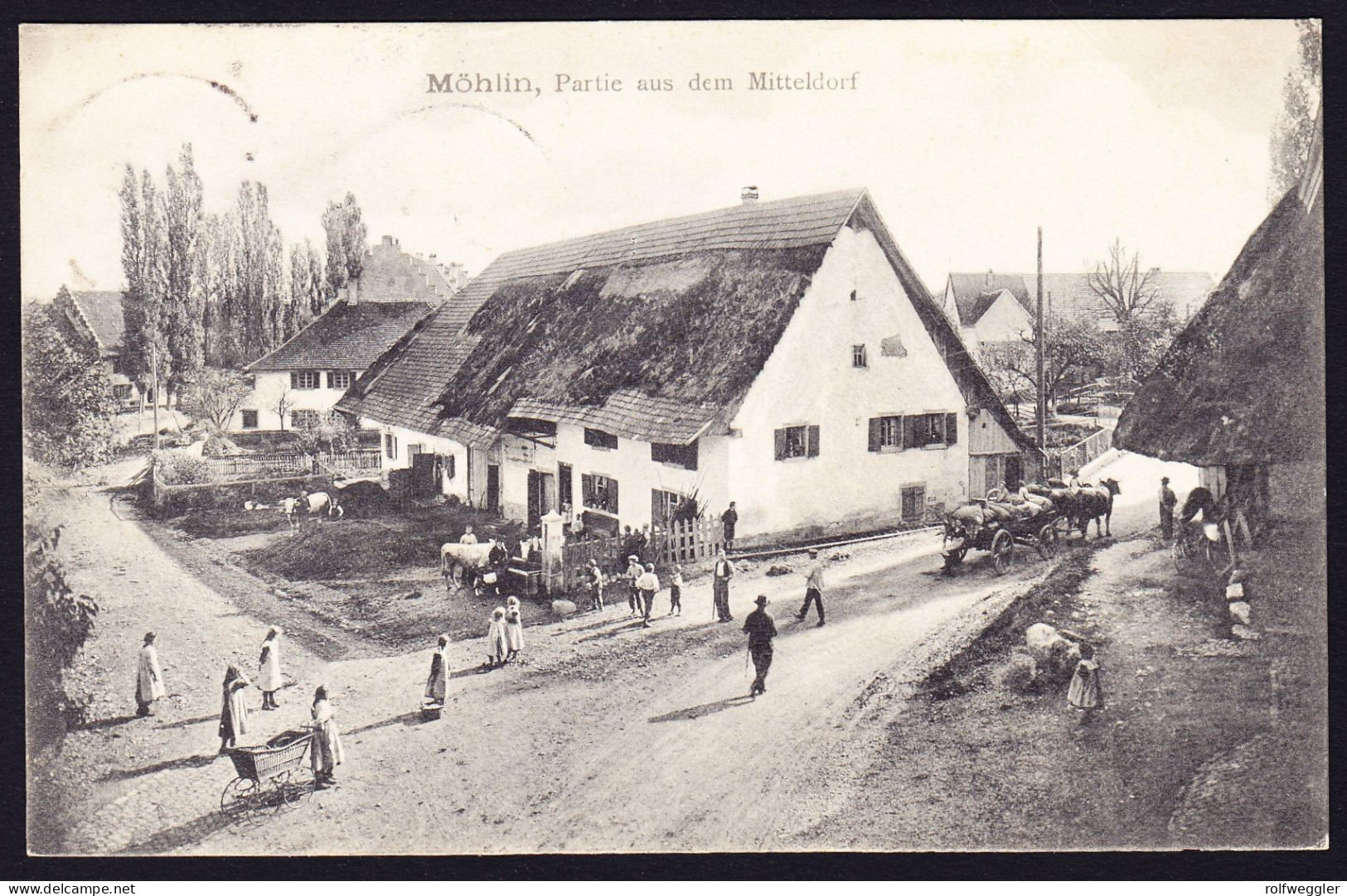 1908 gelaufene AK aus Möhlin, Partie aus dem Mitteldorf. Gestempelt MÖHLIN