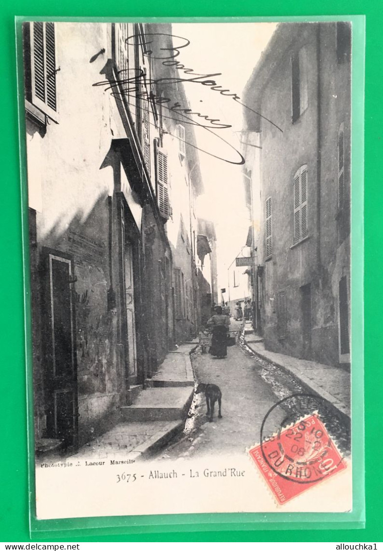 1908-Rare Allauch La Grand Rue chien pass[13]Bouches-du-Rhône Carte Postale Ancienne ed Lacour / Bremond