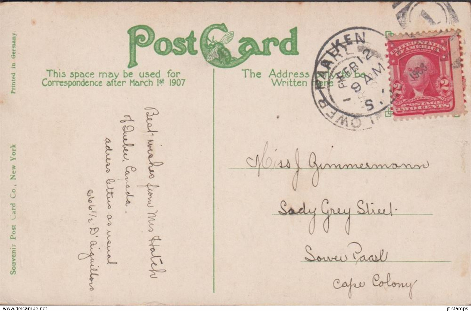 1908. USA. Postcard (Scene on Withney Drive, ALKEN) with  2 CENTS WASHINGTON cancelled ALKEN FEB 12 1908 t... - JF437550