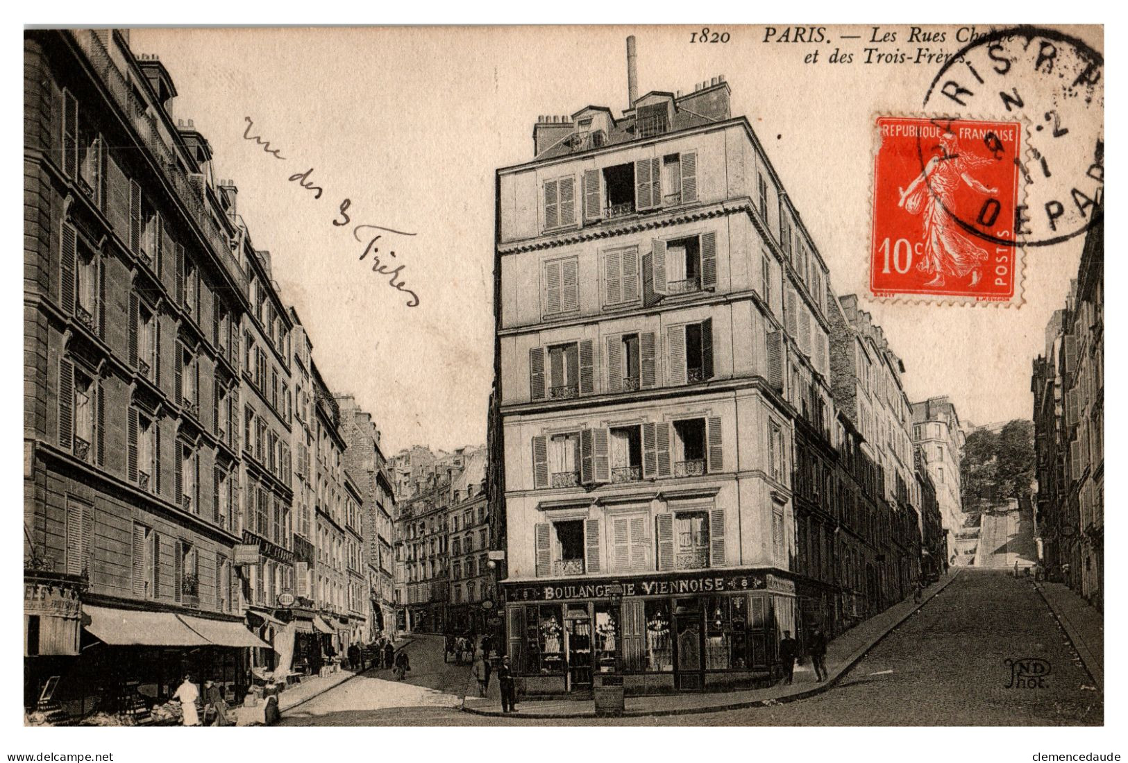 1911 - CPA PARIS LES RUES CHAPPE ET DES TROIS FRERES  - PARIS R.P DEPART => PETANGE - LUXEMBOURG