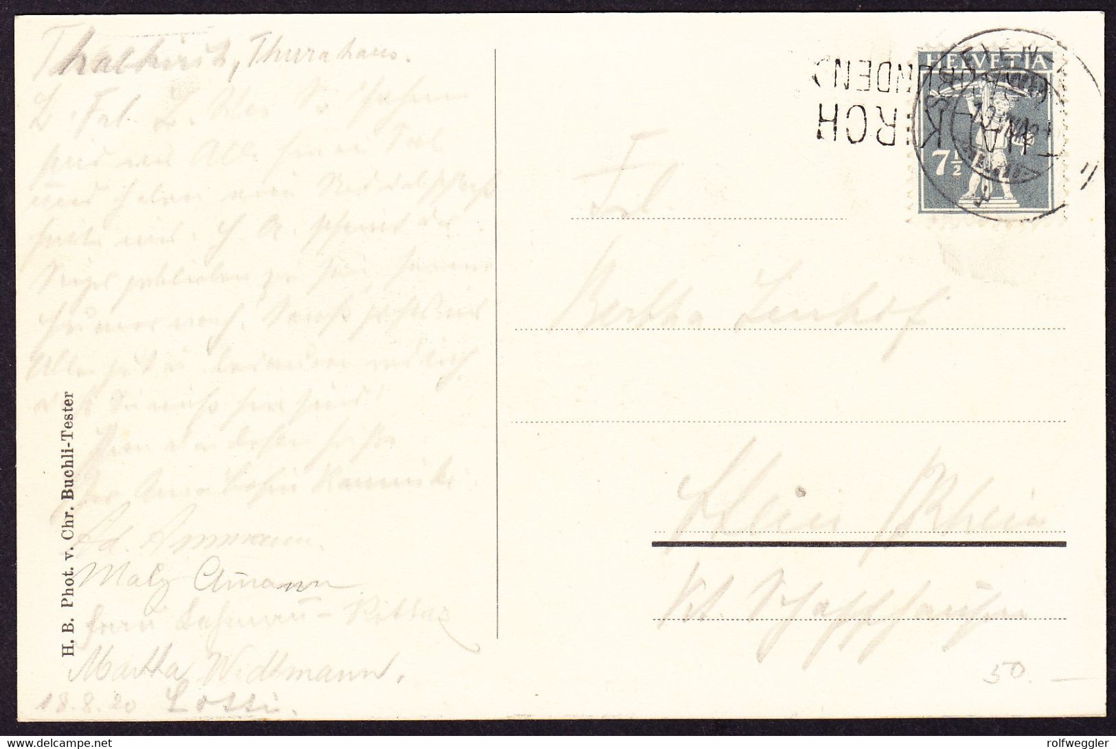1912 gelaufene AK aus Safien-Thalkirch mit Stabstempel THALKIRCH (Graubünden)