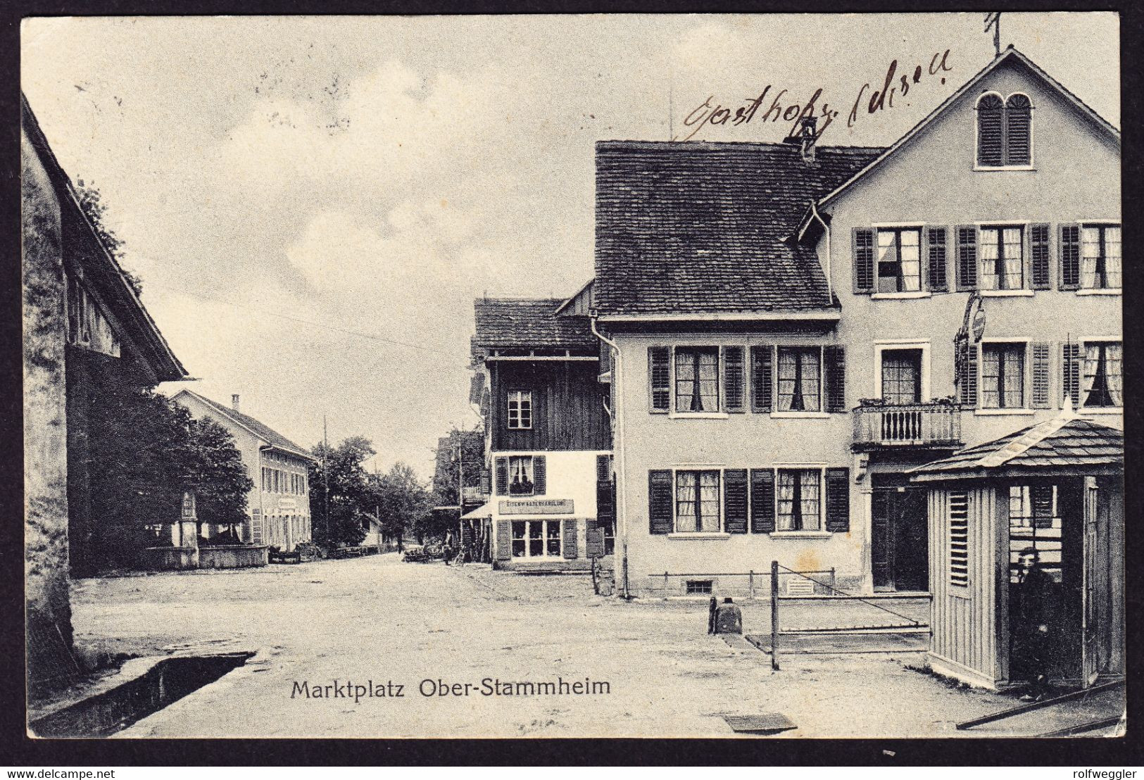 1914 gelaufene AK aus Ober-Stammheim, Markplatz
