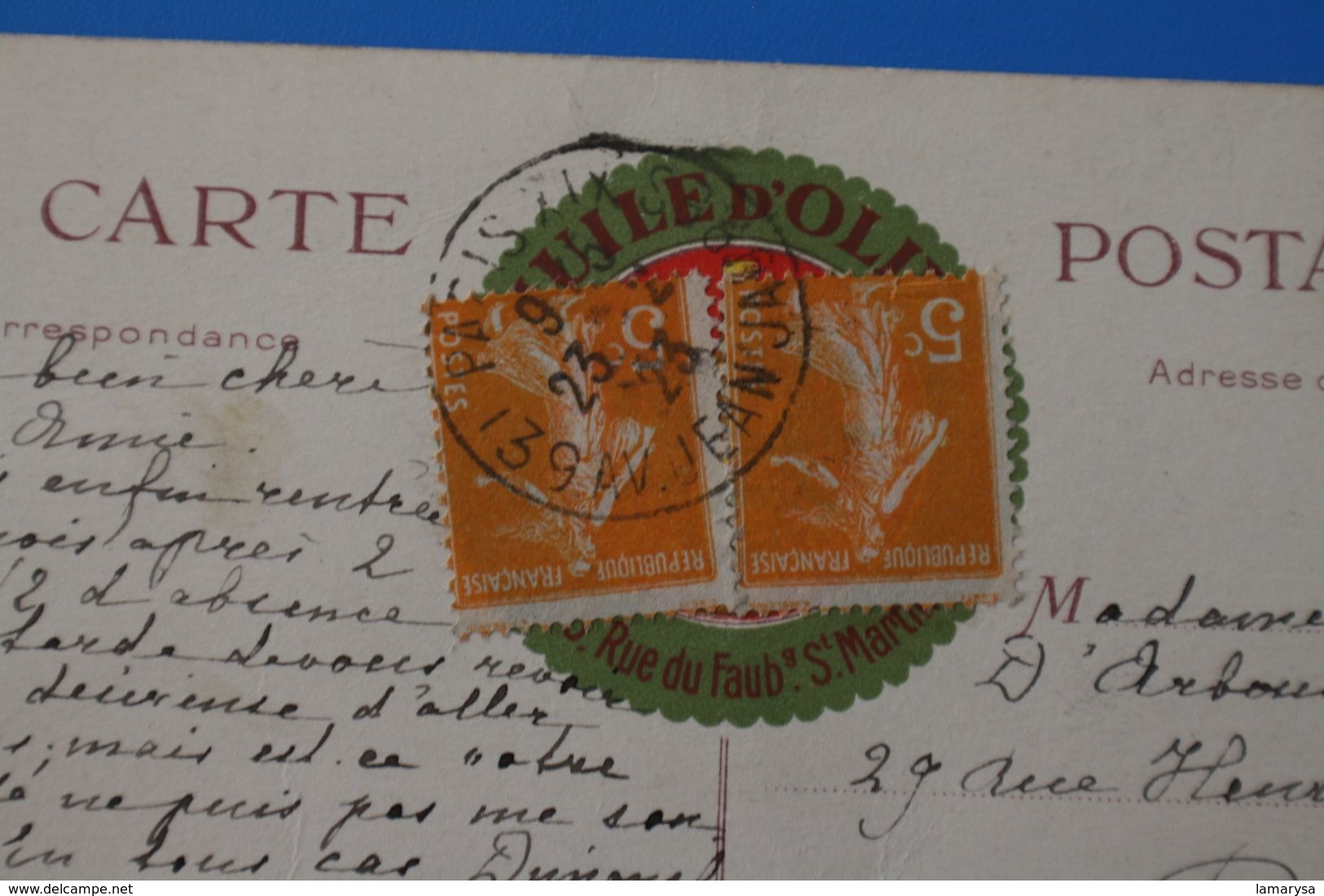 1923 Phare et sortie du port  MARSEILLE   CPA-Carte Postale [13] Bouches-du-Rhône-pour Paris-vignette porte timbre