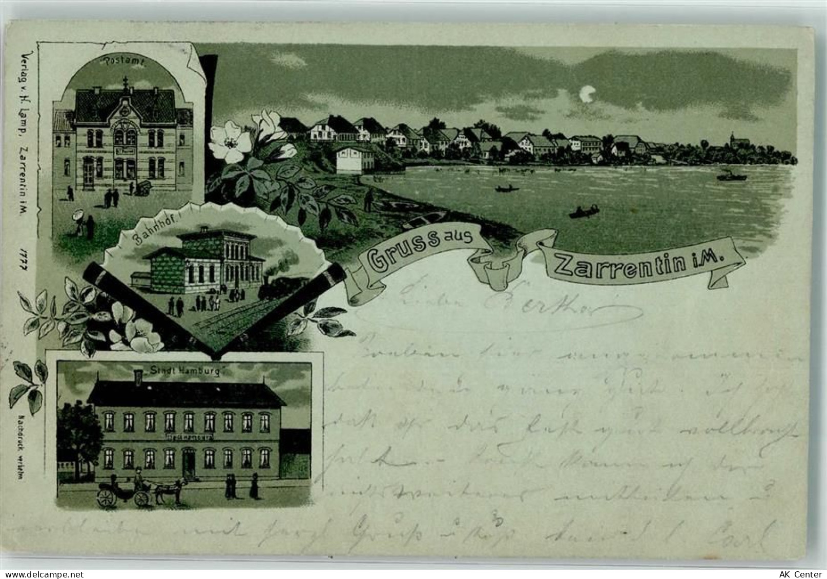 19246 O2824 Zarrentin , Meckl 1898 Lithographie / Mondschein Postamt Bah... - 13626307