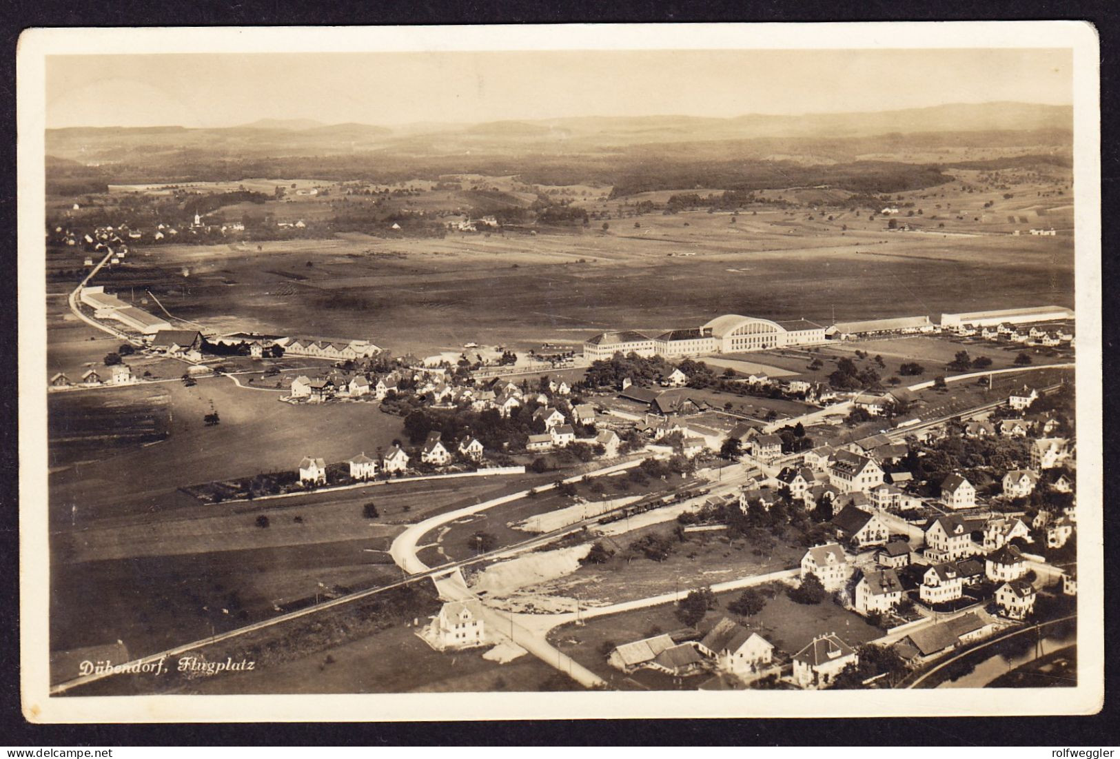1929 mit Feldpost gelaufene Foto AK: Flugplatz Dübendorf. Flugansicht.