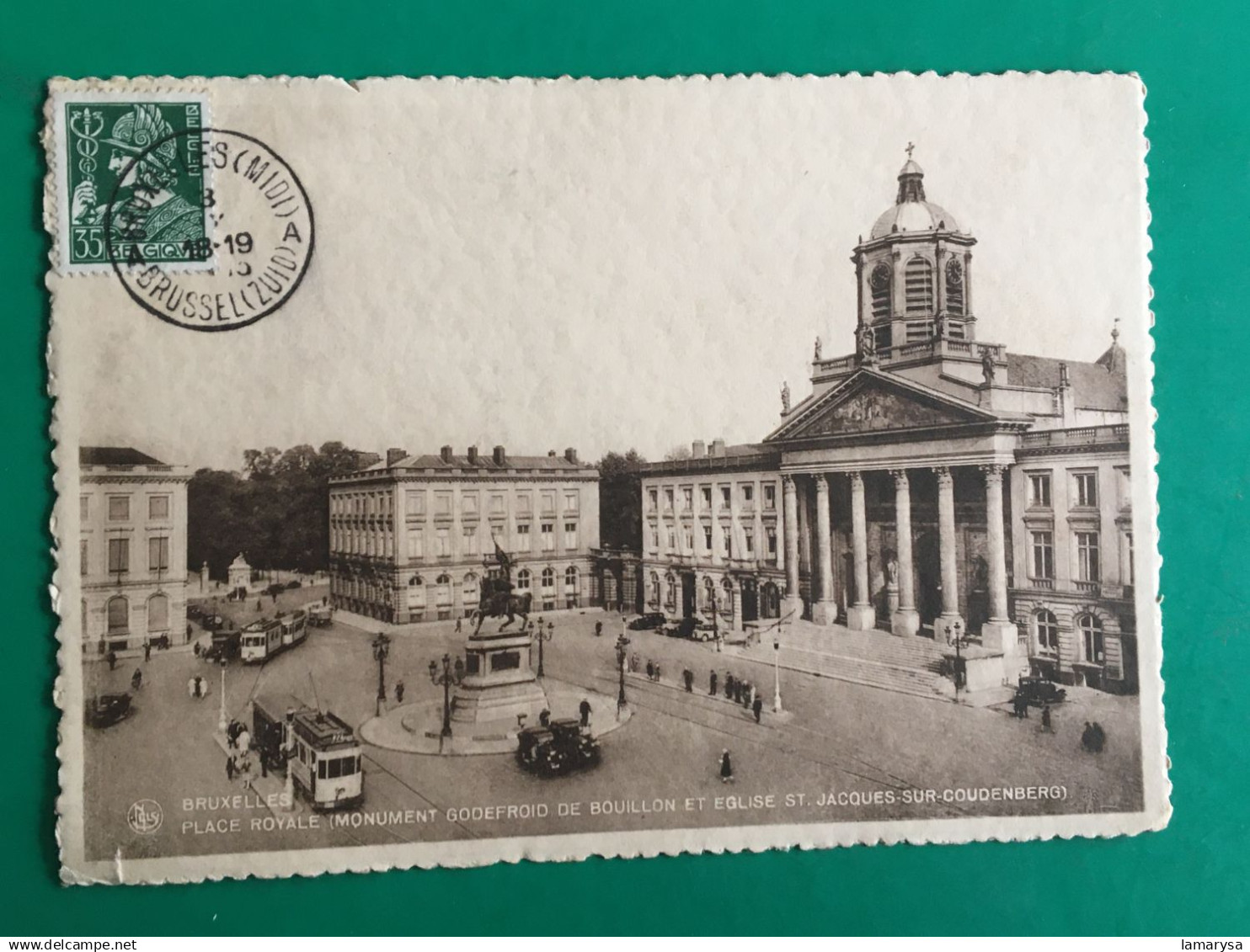 1931-Bruxelles voiture tramway Carte Postale Europe Belgique Bruxelles Avenues, boulevards-place royale