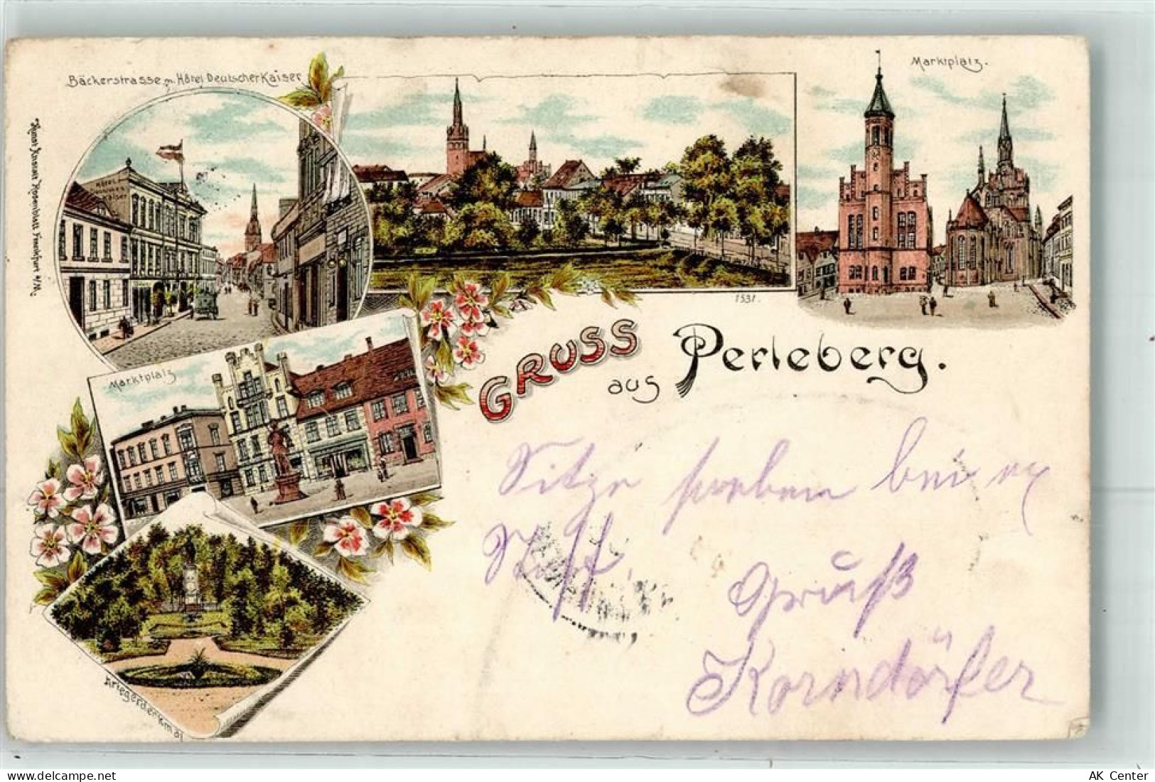 19348 O2910 Perleberg 1897 Lithographie Bäckerstraße m Hotel Deutscher K... - 13477397