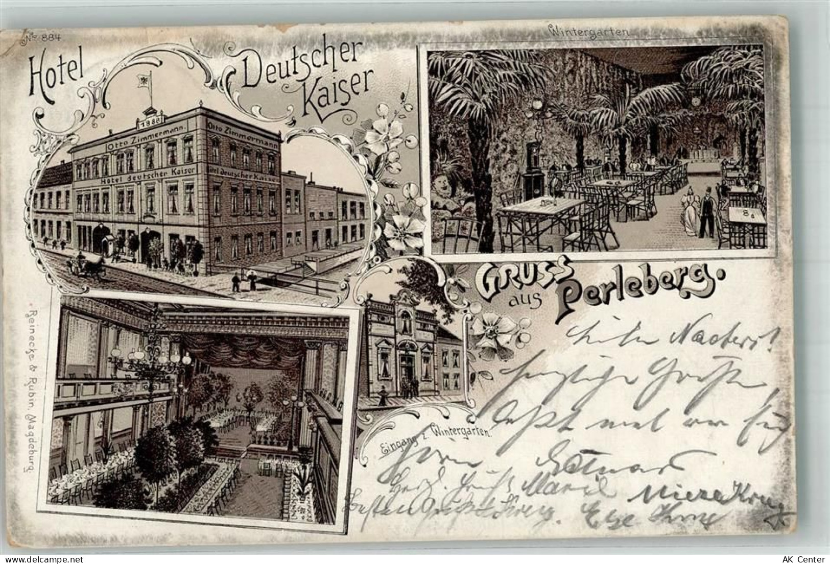 19348 O2910 Perleberg 1898 Lithographie Hotel Deutscher Kaiser Saal Wint... - 13663193