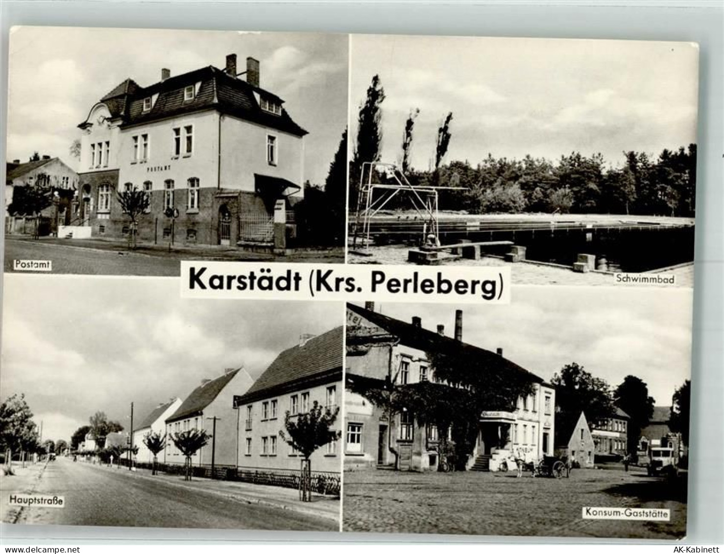 19357 O2919 Karstädt , Prignitz 1062 Foto AK Postamt Schwimmbad Hauptstr... - 39973491