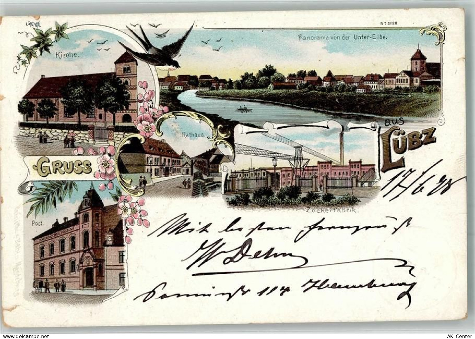 19386 O2860 Lübz 1898 Gebrauchsspuren Lithographie Rathaus Post Zuckerfa... - 13650369