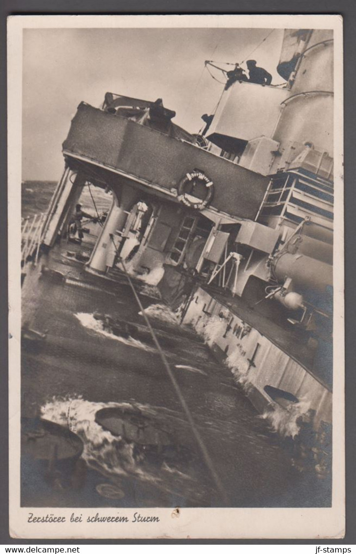 1940. DEUTSCHES REICH POSTKARTE Zerstörer bei schweren Sturm (ship).cancelled ECKERNFÖRDE -5.6.40.  - JF365318