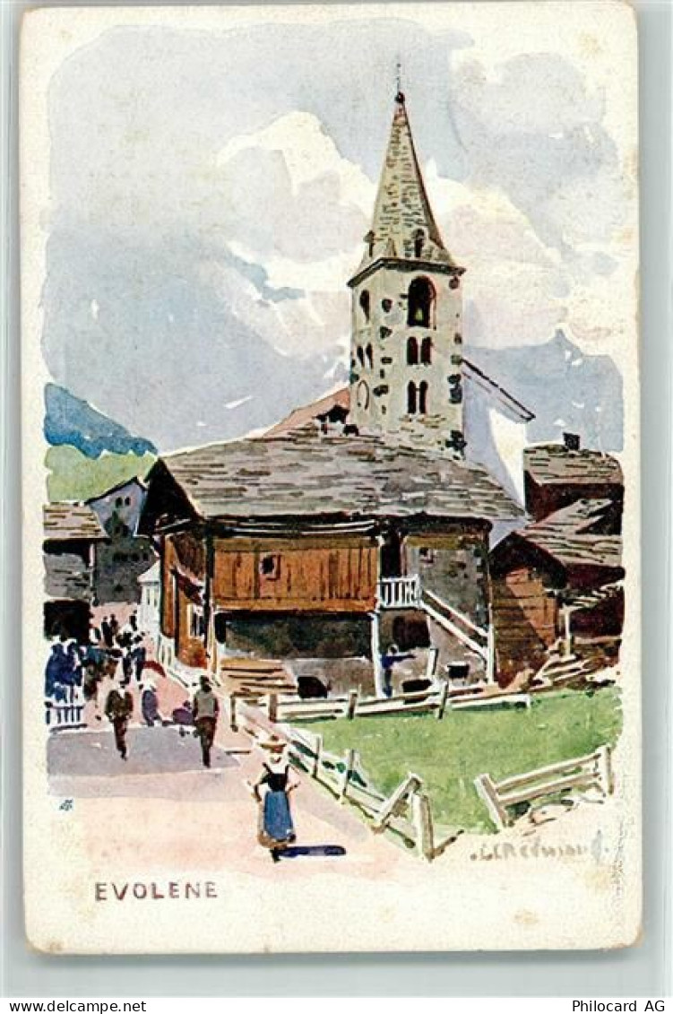 1983 Evolène Künstlerkarte Kirche sign. JJ Redmond - 10623287