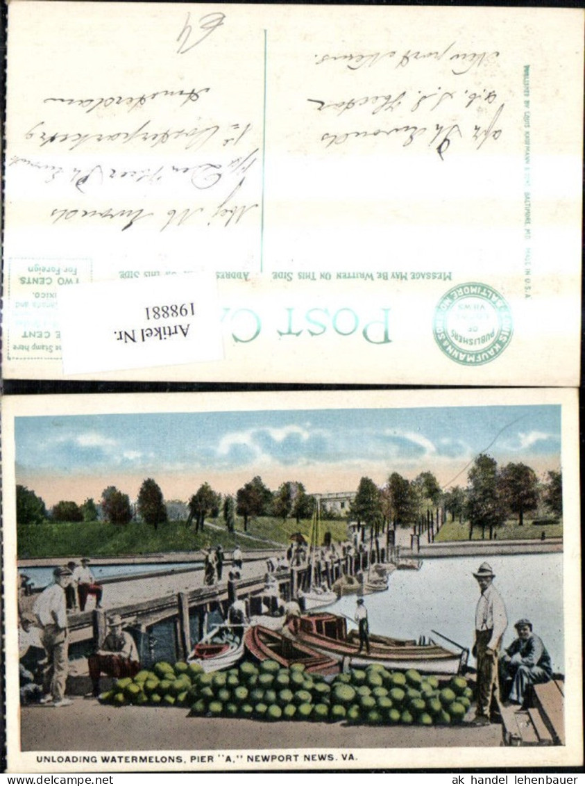 198881,Virginia Newport News Unloading Watermelons Pier A Schiffe Boote Wassermelonen