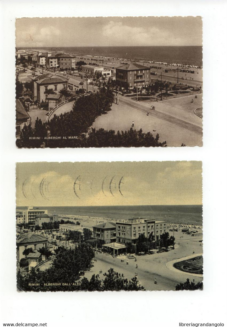 2 cartoline Rimini Alberghi al Mare Alberghi dall'Alto viaggiata 1950 1952