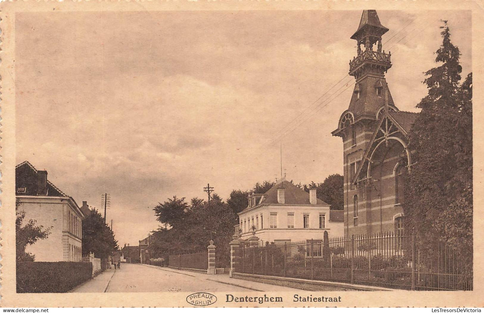 [-20%] BELGIQUE - Denterghem - Statiestraat - Rue - Station - Bâtiment - Tour - Préaux Aghlin - Carte postale ancienne