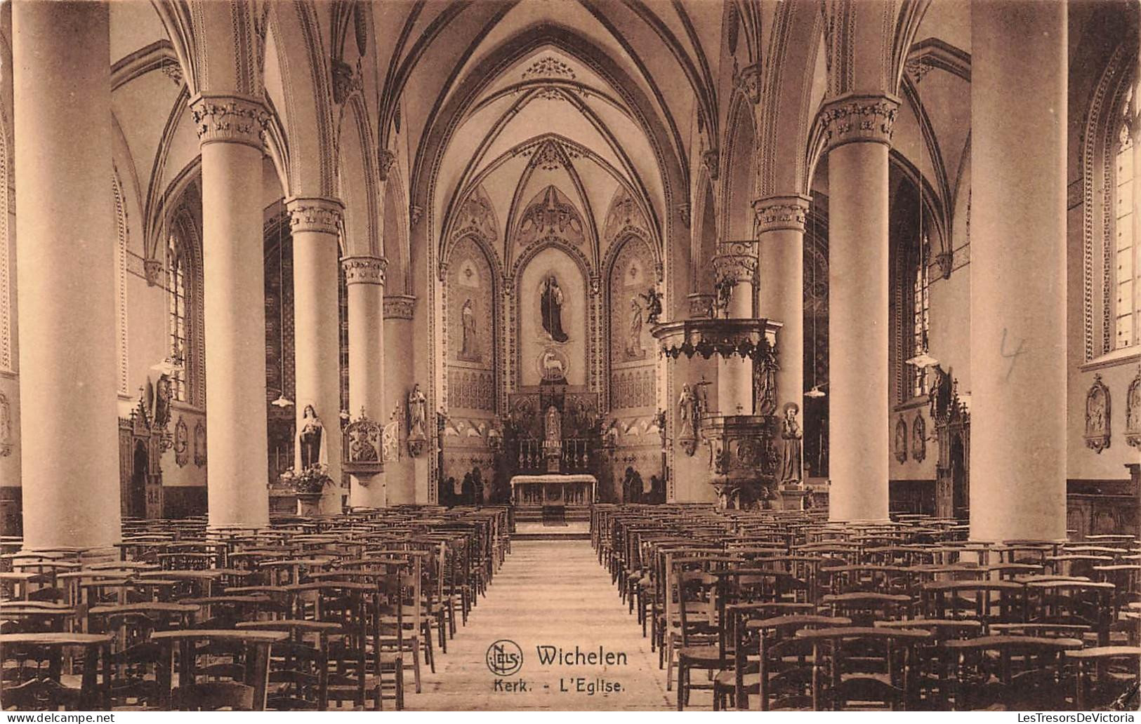 [-20%] BELGIQUE - Wichelen - Kerk - Nels - Fr De Paepe - intérieur - autel - religion - Carte postale ancienne