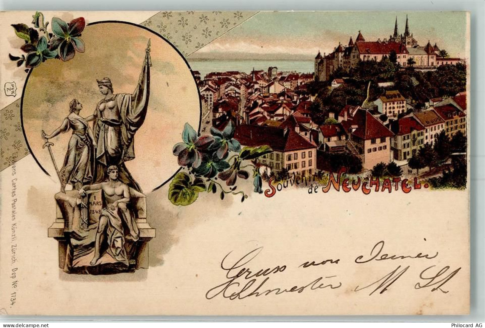2000 Neuchâtel Neuenburg 1900 Lithographie Independence monument - 13232775