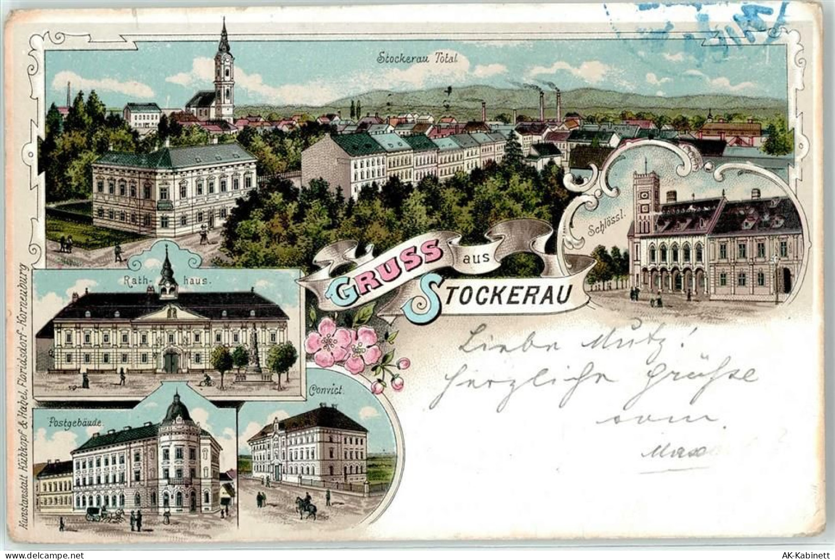 2000 Stockerau Lithographie Postamt Rathaus - 51673622