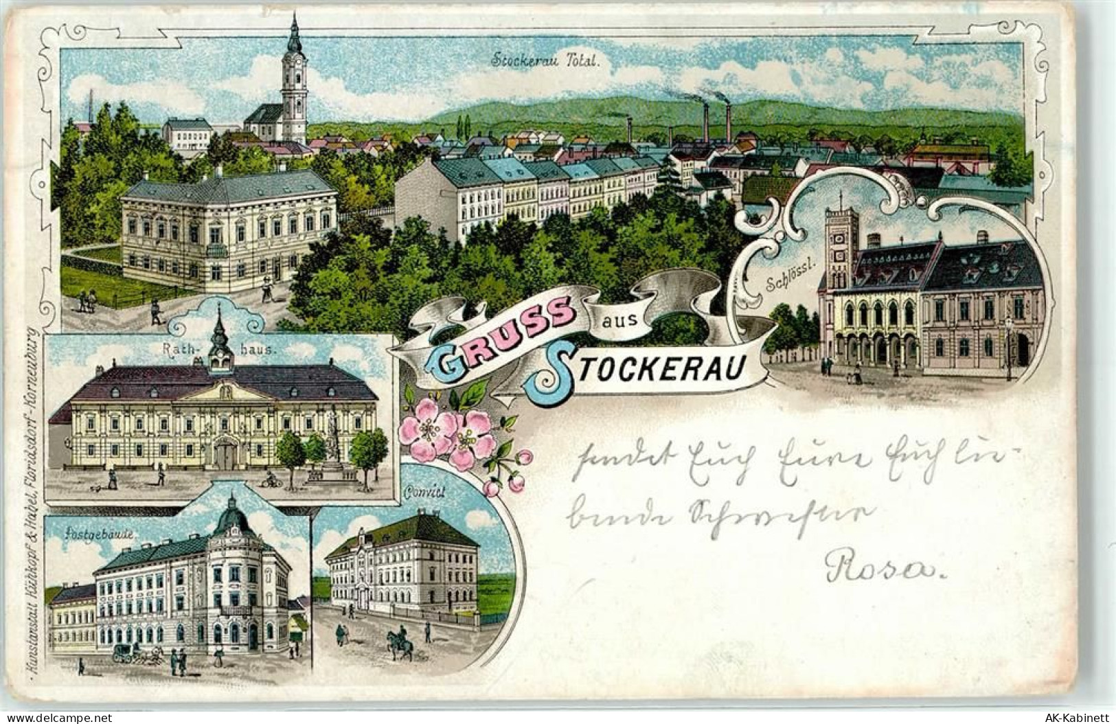 2000 Stockerau Lithographie Postamt Rathaus - 51673623