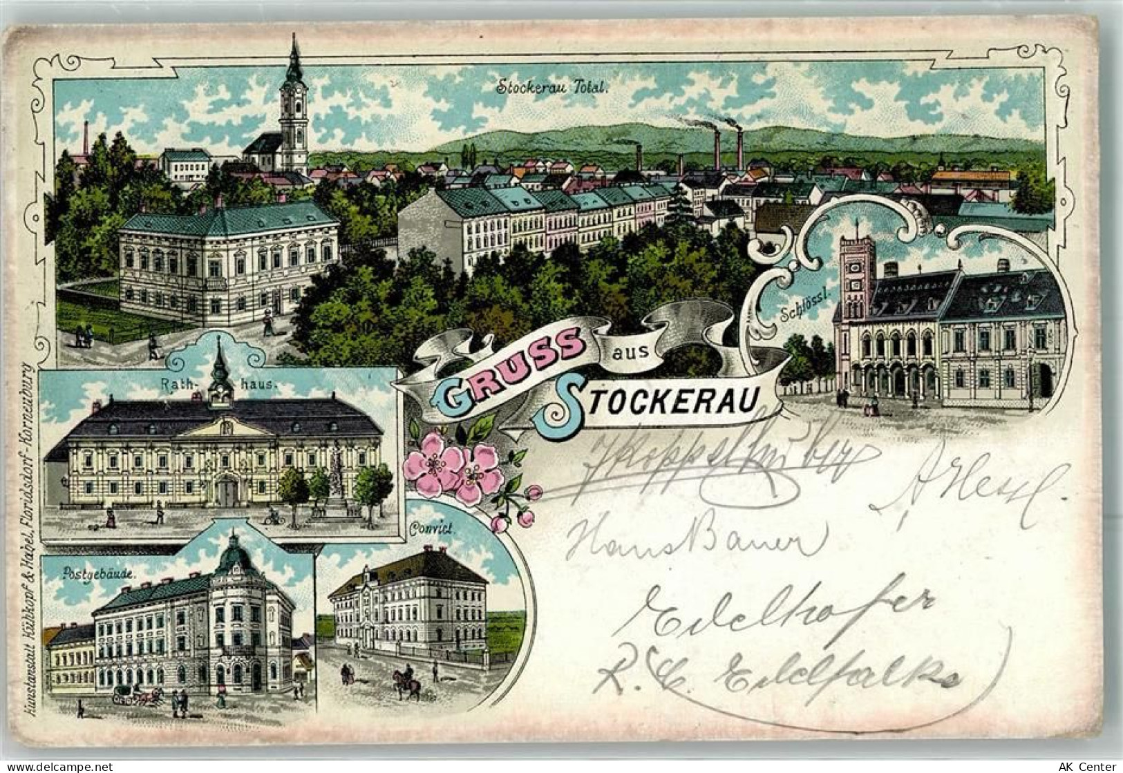 2000 Stockerau Lithographie rat Postamt Konviet Schloss - 13622721