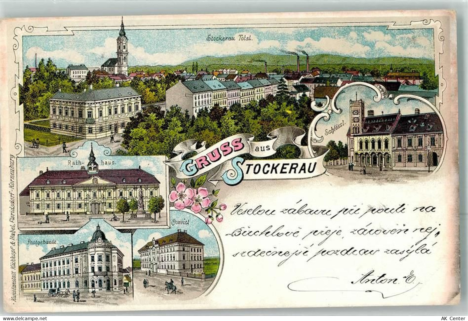 2000 Stockerau Lithographie Rathaus Postamt Conviet Schloss - 13622633